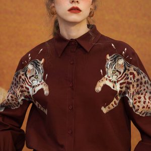 Leopard Print Blouse with Leafy Shade - Y2K Aesthetic Cute Top for Trendy Outfits