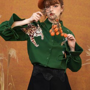 Leopard Print Blouse with Leafy Shade - Y2K Aesthetic Cute Top for Trendy Outfits