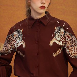 Leopard Print Blouse with Leafy Shade - Y2K Aesthetic Cute Top for Trendy Outfits