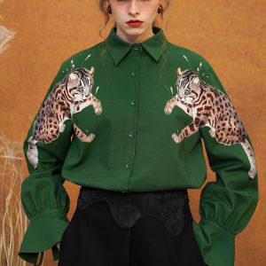 Leopard Print Blouse with Leafy Shade - Y2K Aesthetic Cute Top for Trendy Outfits