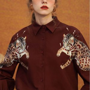 Leopard Print Blouse with Leafy Shade - Y2K Aesthetic Cute Top for Trendy Outfits