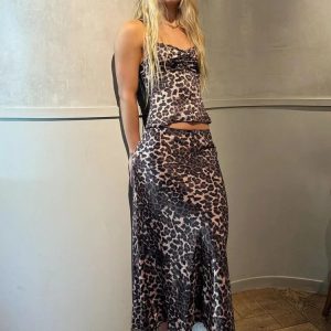 Leopard Print Y2K Matching Set: Crop Top Camisole & Midi Dress for Party & Club Wear