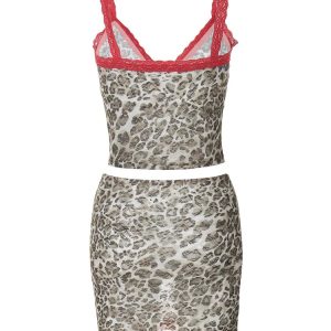 Leopard Print Y2K Mini Dress Set with Spaghetti Straps for Summer Beach Party & Club Wear