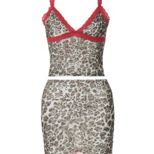 Leopard Print Y2K Mini Dress Set with Spaghetti Straps for Summer Beach Party & Club Wear