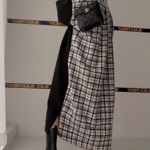 Letter Print Patchwork Contrast Plaid Dress - Y2K Aesthetic Cute Dress for Trendy Outfits