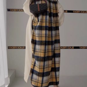 Letter Print Patchwork Contrast Plaid Dress - Y2K Aesthetic Cute Dress for Trendy Outfits