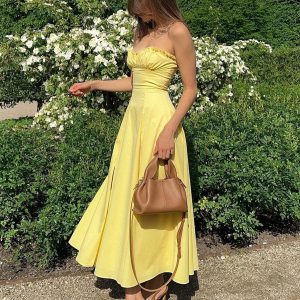 Lettuce Trim Slit Midi Dress - Y2K Aesthetic Fashion for Chic Coquette Style