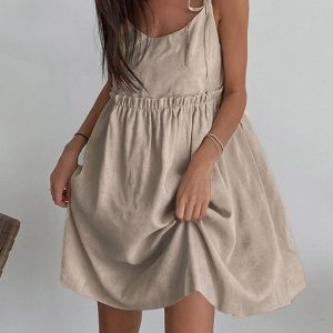 Levanzo Y2K Tied Shoulder Short Dress - Cute Coquette Aesthetic for Effortless Style