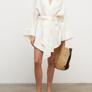 Linen Cotton Tied Shirt Dress - Y2K Aesthetic Casual Dress for Coquette and Grunge Styles