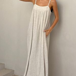 Linen Pockets Cami Maxi Dress - Effortless Y2K Aesthetic for Chic Summer Outfits