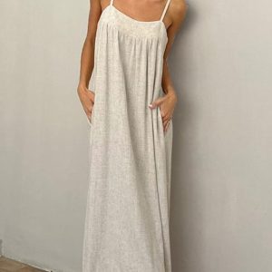 Linen Pockets Cami Maxi Dress - Effortless Y2K Aesthetic for Chic Summer Outfits