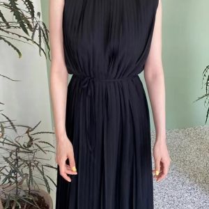 Loose Comfy Tie Waist Pleated Dress - Y2K Aesthetic Fashion for Effortless Style