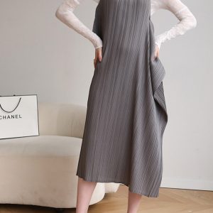 Loose Irregular Pleated Overall Dress - Y2K Aesthetic Fashion for Effortless Style