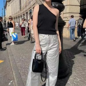 Loose PU Women’s Baggy Pants with Pockets - Solid Casual High Waist Streetwear for Fall 2024