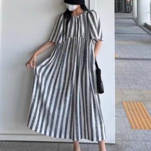 Loose Stripe Short Sleeve Maxi Dress - Y2K Aesthetic Casual Summer Outfit