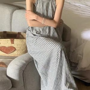 Loose Tie Open Back Striped Tank Dress - Y2K Aesthetic Summer Essential for Cute Outfits