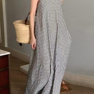 Loose Tie Open Back Striped Tank Dress - Y2K Aesthetic Summer Essential for Cute Outfits