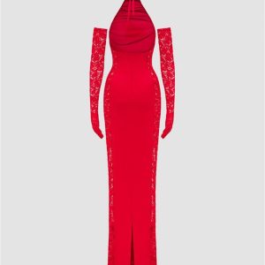 Lovelace Maxi Dress with Gloves - Y2K Aesthetic Coquette Style for Effortless Elegance