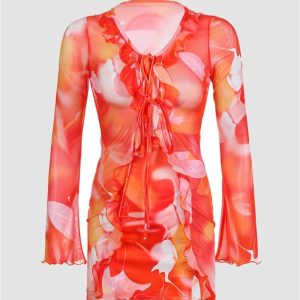 Marigold Bait Plunging Dress - Y2K Aesthetic Cute Dress for Coquette Style Outfits