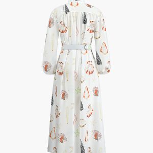 Marine Life Print Y2K Aesthetic Button-Front Belted Maxi Dress for Trendy Summer Vibes