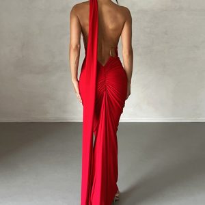 Meriya Swan Backless Maxi Dress - Y2K Aesthetic Elegant Dress for Coquette Style Outfits