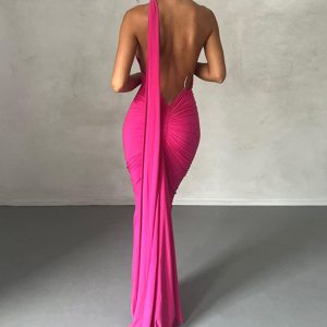 Meriya Swan Backless Maxi Dress - Y2K Aesthetic Elegant Dress for Coquette Style Outfits