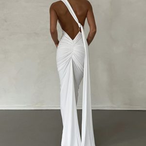 Meriya Swan Backless Maxi Dress - Y2K Aesthetic Elegant Dress for Coquette Style Outfits