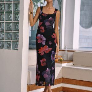 Midnight Garden Floral Cami Dress - Y2K Aesthetic Maxi for Coquette Style and Summer Vibes