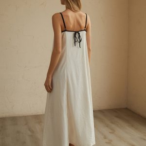 Minimalist Contrast Trim Long Dress - Chic Y2K Aesthetic for Effortless Style