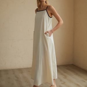 Minimalist Contrast Trim Long Dress - Chic Y2K Aesthetic for Effortless Style