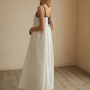 Minimalist Contrast Trim Long Dress - Chic Y2K Aesthetic for Effortless Style