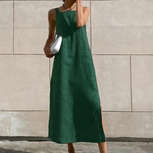 Minimalist Cotton Cami Long Dress - Effortless Y2K Aesthetic for Chic Everyday Style