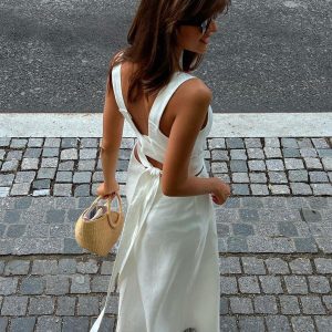 Minimalist Knotted Cami Long Dress - Y2K Aesthetic Chic for Effortless Style