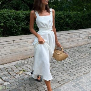 Minimalist Knotted Cami Long Dress - Y2K Aesthetic Chic for Effortless Style