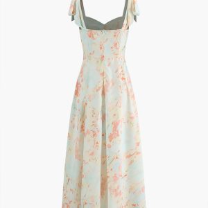 Monet Garden Floral Print Midi Dress - Y2K Aesthetic Floral Dress for Coquette Style