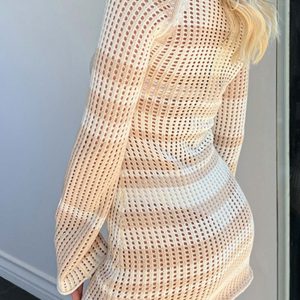 Multi-Color Contrast Hollow Out Knit Dress - Y2K Aesthetic Cute Dress for Trendy Outfits