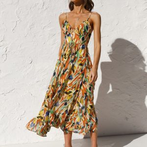 Multi-Color Print Cami Midi Dress for Y2K Aesthetic and Coquette Style Outfits