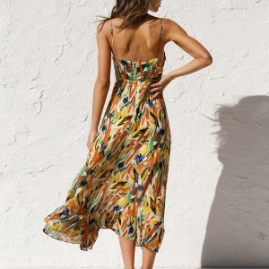 Multi-Color Print Cami Midi Dress for Y2K Aesthetic and Coquette Style Outfits