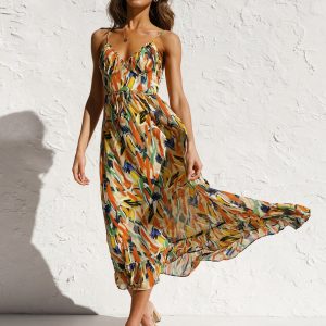 Multi-Color Print Cami Midi Dress for Y2K Aesthetic and Coquette Style Outfits