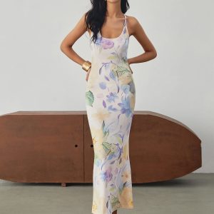 Multi Floral Print Backless Maxi Dress - Y2K Aesthetic Boho Style for Effortless Elegance