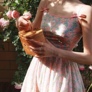 Nadeshiko Flower Crowd Y2K Aesthetic Camisole Dress for Vintage-Inspired Outfits