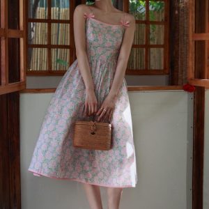 Nadeshiko Flower Crowd Y2K Aesthetic Camisole Dress for Vintage-Inspired Outfits