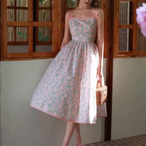 Nadeshiko Flower Crowd Y2K Aesthetic Camisole Dress for Vintage-Inspired Outfits