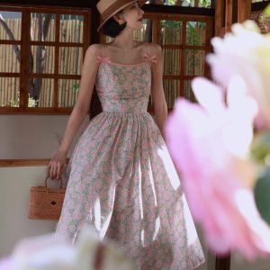 Nadeshiko Flower Crowd Y2K Aesthetic Camisole Dress for Vintage-Inspired Outfits