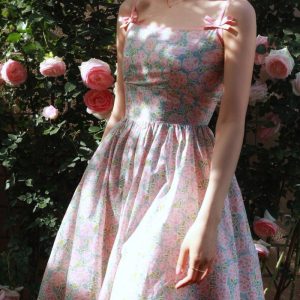 Nadeshiko Flower Crowd Y2K Aesthetic Camisole Dress for Vintage-Inspired Outfits