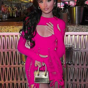 Neon Y2K Hollow Out Ruched Bodycon Mini Dress Set - Long Sleeve Backless Clubwear 2024