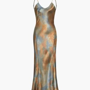 Neptune Satin Open Back Dress - Y2K Aesthetic Evening Gown for Chic Coquette Style