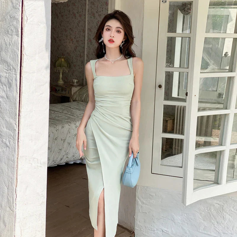 New Arrival Square Neck Vintage Dress - Sleeveless Luxury Sling Slim Party Dress for Summer 2024