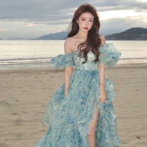 New Arrival Y2K Bohemian Organza Beach Dress for Aesthetic Photography