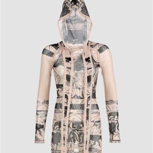 Newborough Y2K Long Sleeve Dress with Scarf Hood for Coquette and Grunge Aesthetics